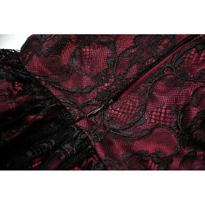 Gothic-Spitzenkleid für Damen mit Sternenmuster, eckigem Kragen und kurzen Ärmeln – Abschlusskleid