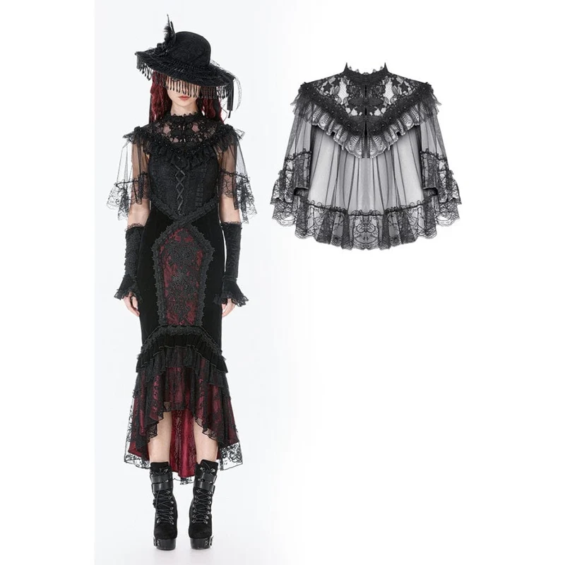 Gothic-Umhang für Damen mit floralem Spitzen-Patchwork-Muster