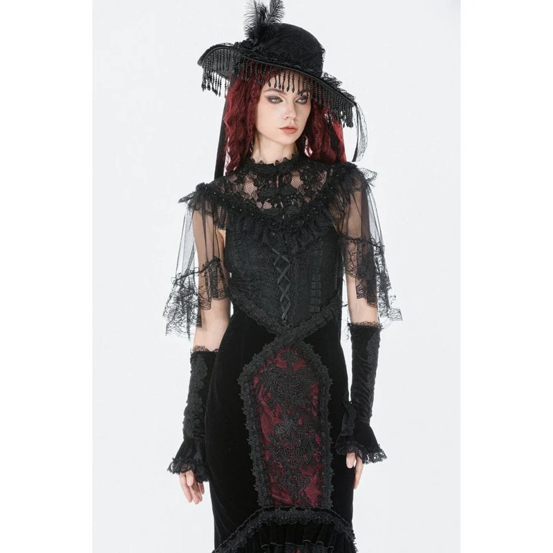 Gothic-Umhang für Damen mit floralem Spitzen-Patchwork-Muster