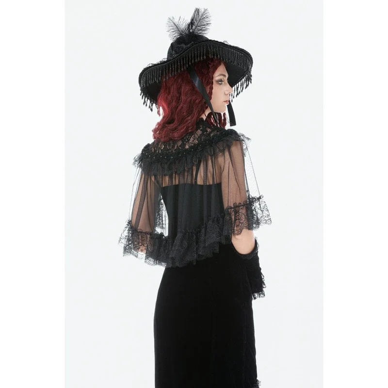Gothic-Umhang für Damen mit floralem Spitzen-Patchwork-Muster