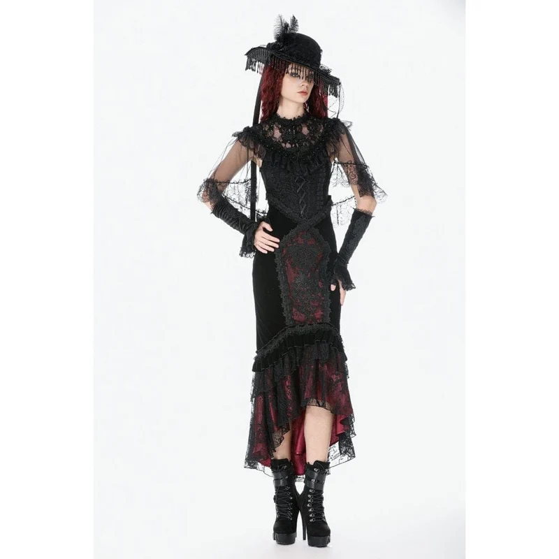 Gothic-Umhang für Damen mit floralem Spitzen-Patchwork-Muster