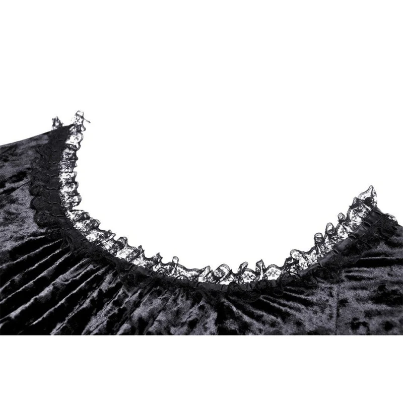 Gothic-Kleid für Damen mit unregelmäßig ausgestellten Ärmeln, Spitzeneinsatz und Samtbesatz, Abschlusskleid