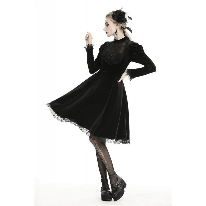 Vintage-Kleider aus Samt mit Spitzenkragen für Damen