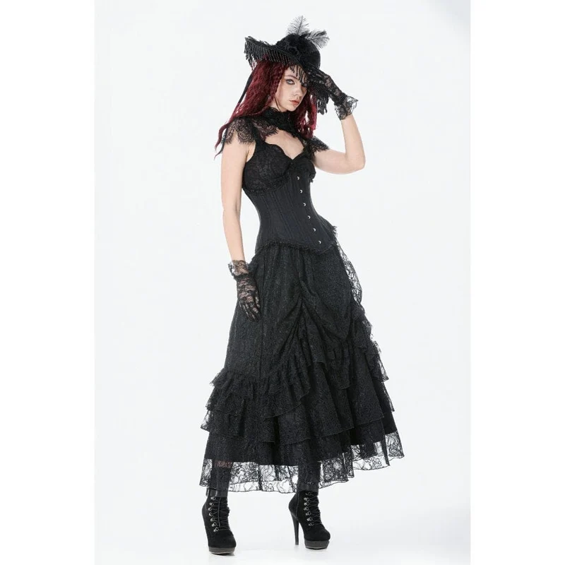Gothic-Maxirock für Damen mit Spitze, Lagen und Raffungen