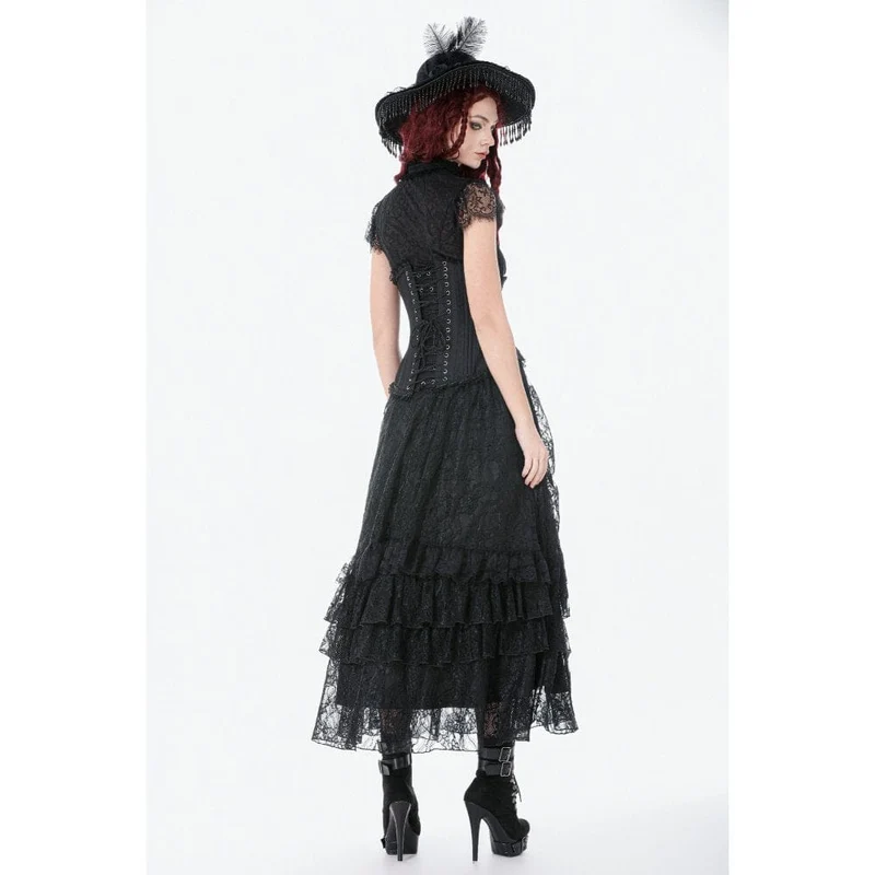 Gothic-Maxirock für Damen mit Spitze, Lagen und Raffungen