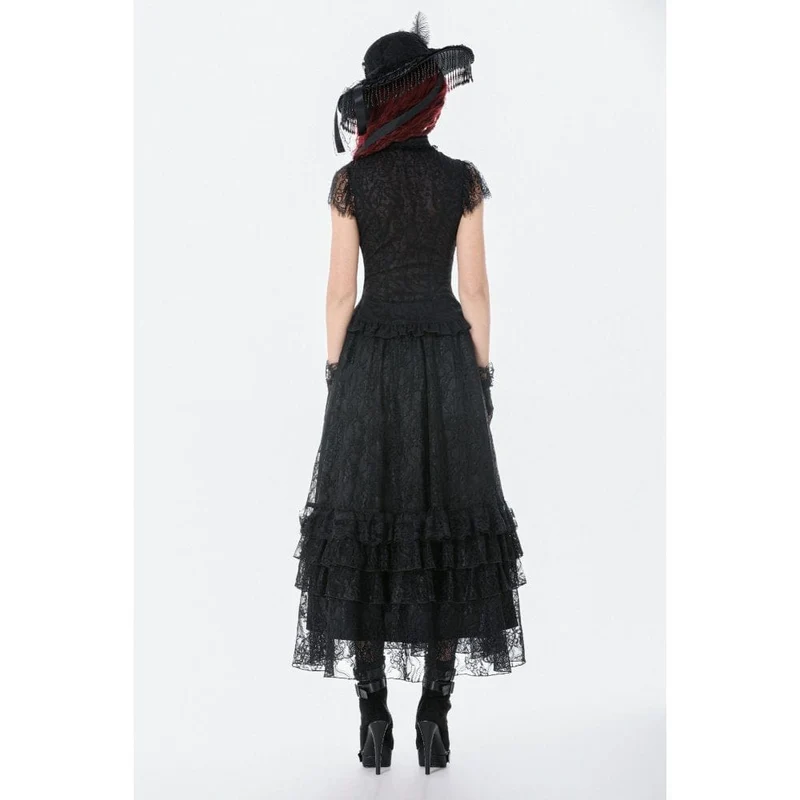 Gothic-Maxirock für Damen mit Spitze, Lagen und Raffungen