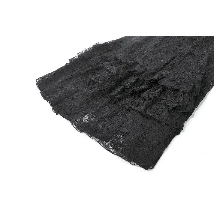 Gothic-Maxirock für Damen mit Spitze, Lagen und Raffungen