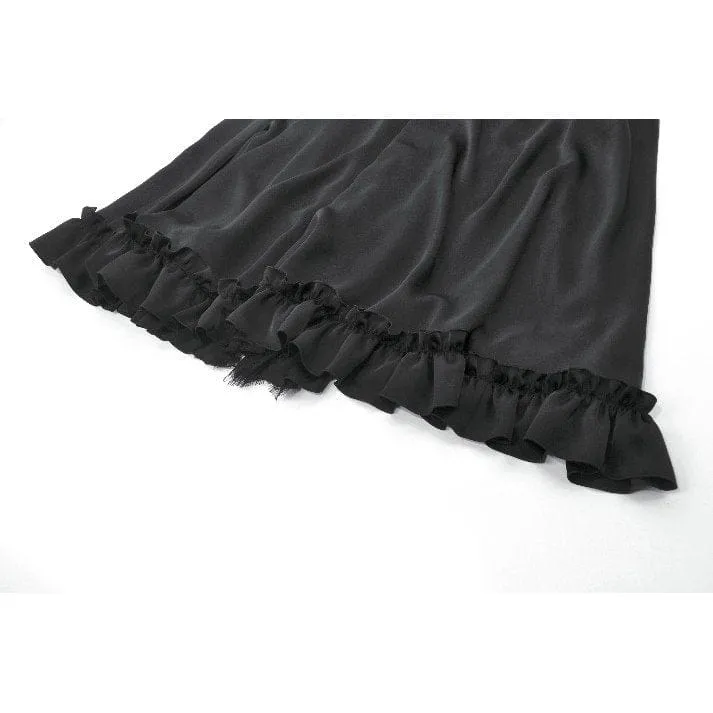 Schwarzer Gothic-Maxirock aus Spitze mit Rüschen und Raffungen für Damen