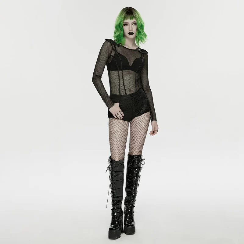 Punk-Shorts für Damen mit Ösen, Rissen und niedrigem Bund