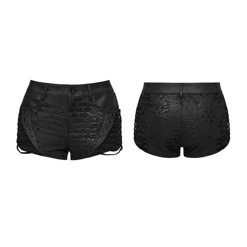 Punk-Shorts für Damen mit Ösen, Rissen und niedrigem Bund