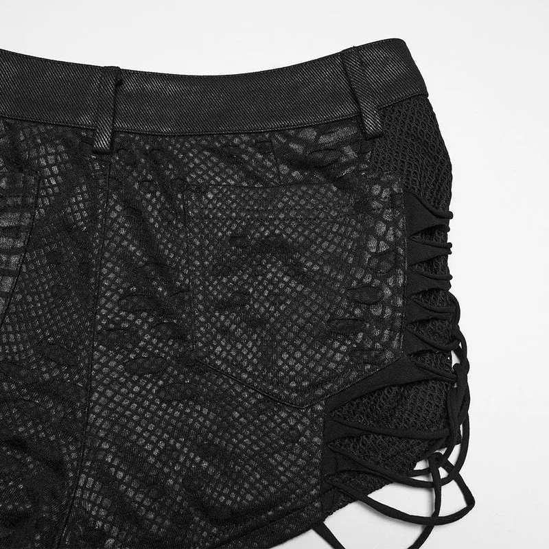 Punk-Shorts für Damen mit Ösen, Rissen und niedrigem Bund