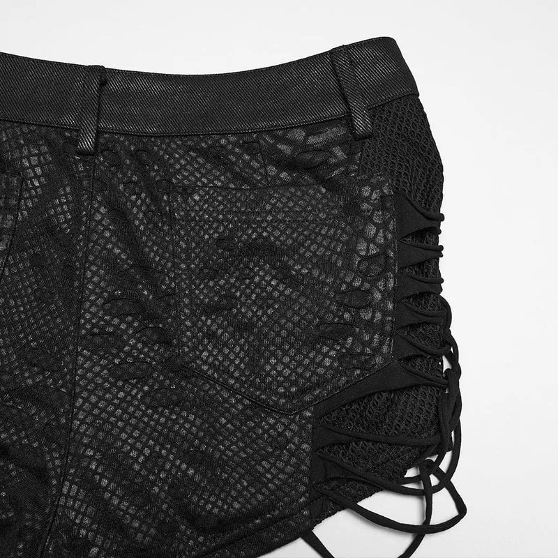 Punk-Shorts für Damen mit Ösen, Rissen und niedrigem Bund
