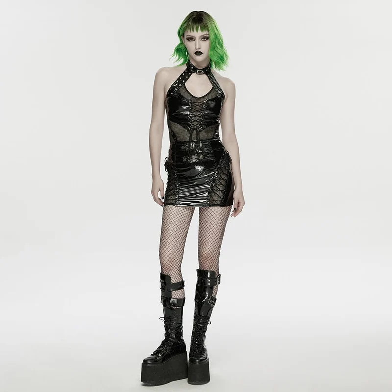 Punk-Tanktop für Damen mit Neckholder und Mesh-Einsätzen