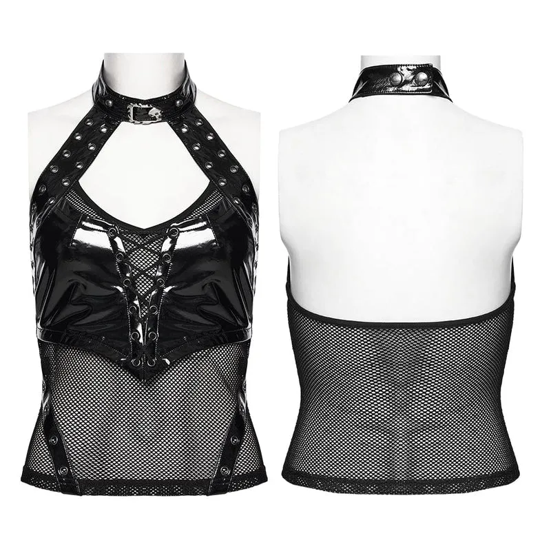 Punk-Tanktop für Damen mit Neckholder und Mesh-Einsätzen