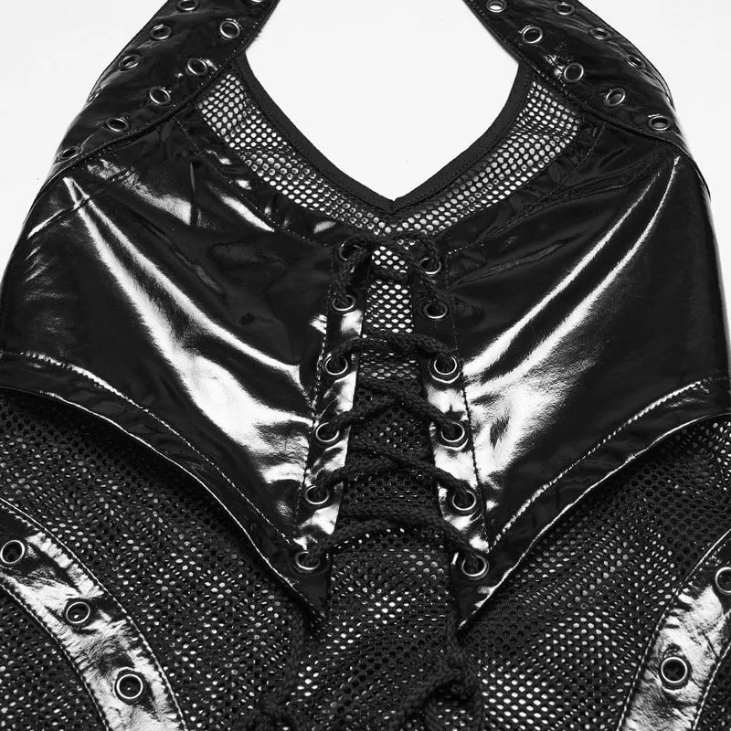 Punk-Tanktop für Damen mit Neckholder und Mesh-Einsätzen