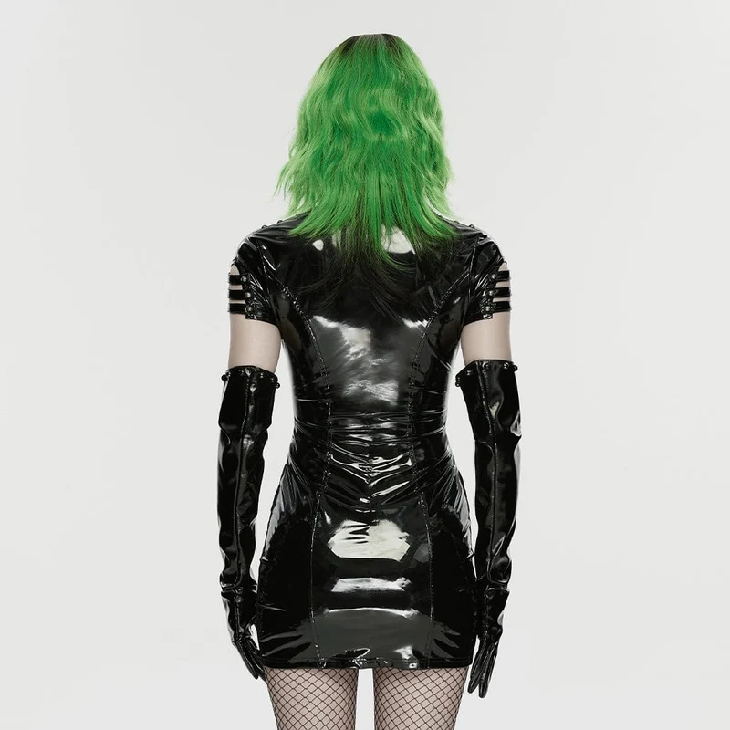 Punk-Kleid für Damen mit Schnallenriemen, Cut-out-Mesh-Einsätzen