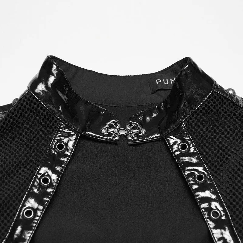 Punk-Kleid für Damen mit Schnallenriemen, Cut-out-Mesh-Einsätzen