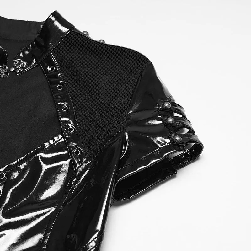 Punk-Kleid für Damen mit Schnallenriemen, Cut-out-Mesh-Einsätzen