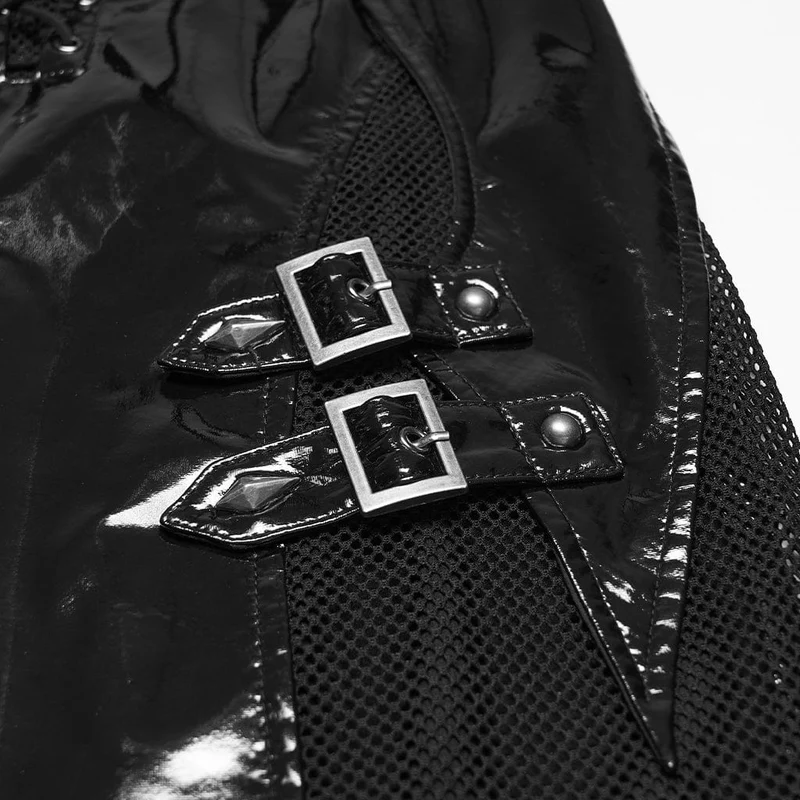 Punk-Kleid für Damen mit Schnallenriemen, Cut-out-Mesh-Einsätzen