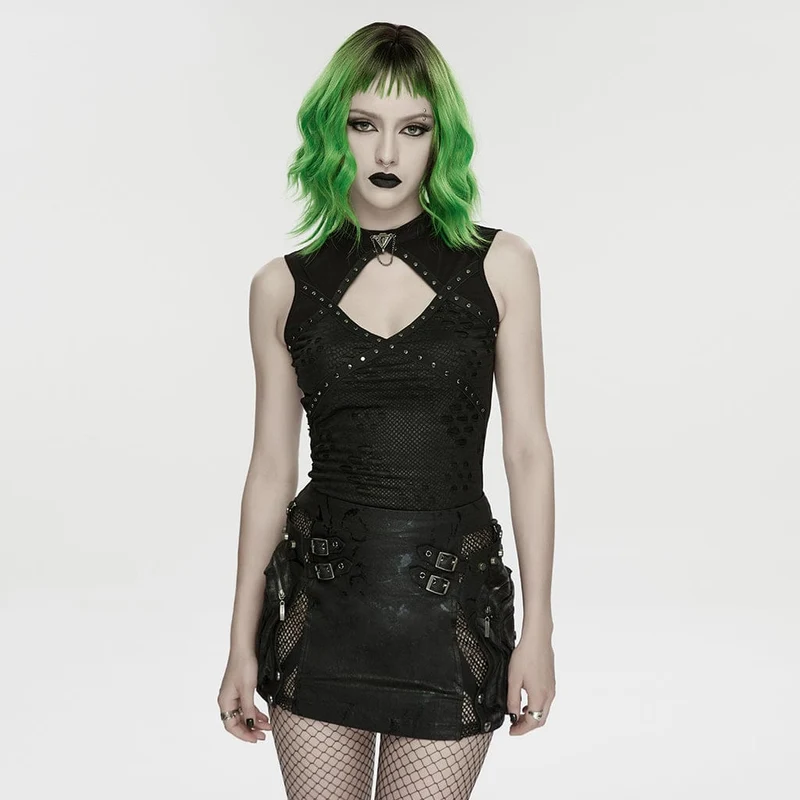 Punk-Tanktop für Damen mit Cut-Outs und Nieten