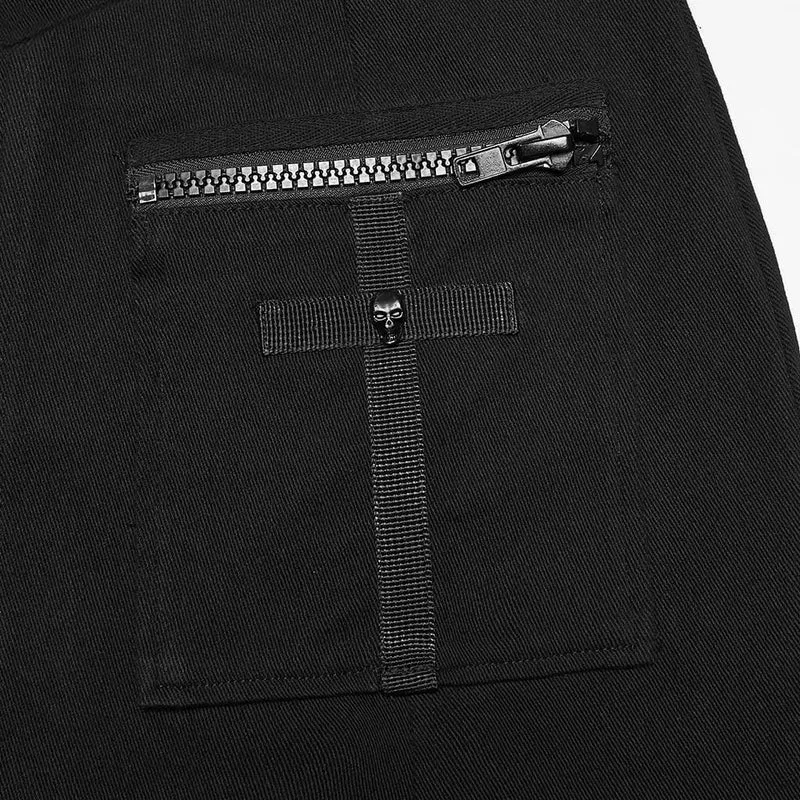 Punkrock für Damen mit Totenkopfstickerei und großen Taschen