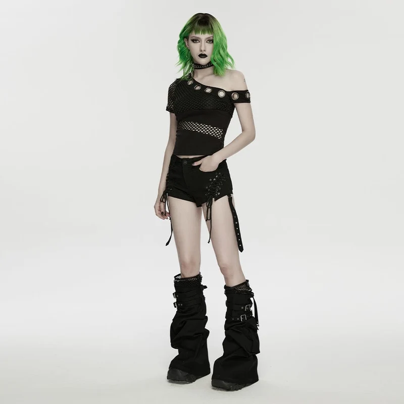 Punk-Shorts für Damen mit Schnürung und abnehmbaren Hosenbeinen