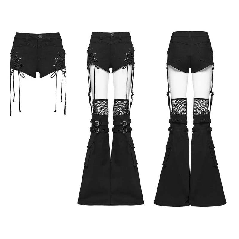 Punk-Shorts für Damen mit Schnürung und abnehmbaren Hosenbeinen
