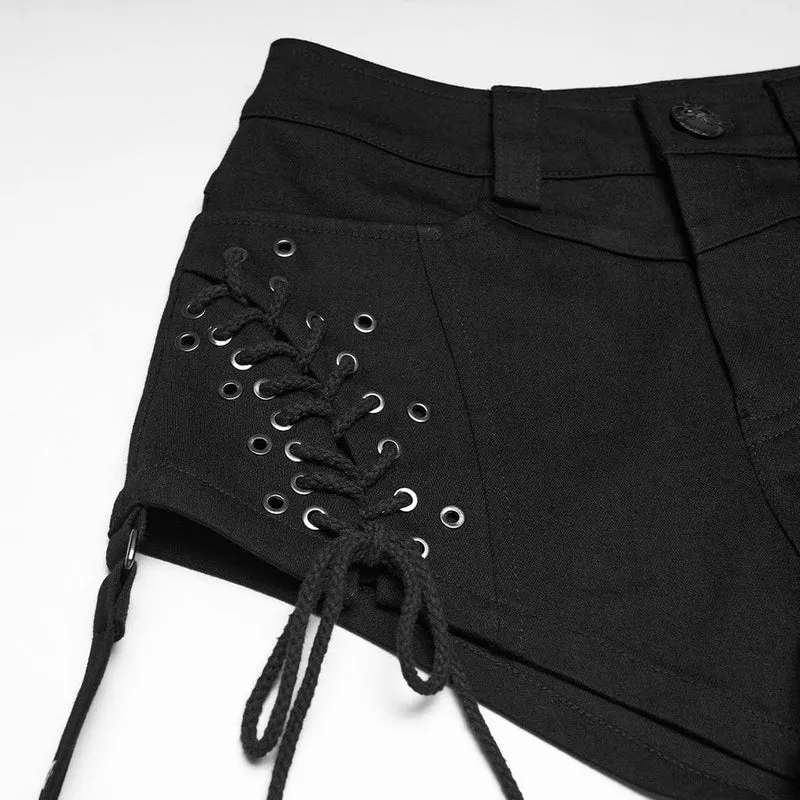 Punk-Shorts für Damen mit Schnürung und abnehmbaren Hosenbeinen