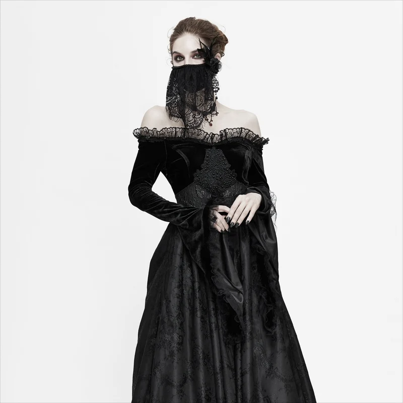 Gothic-Spitzenschleier für Damen mit Rosen- und Federaccessoire