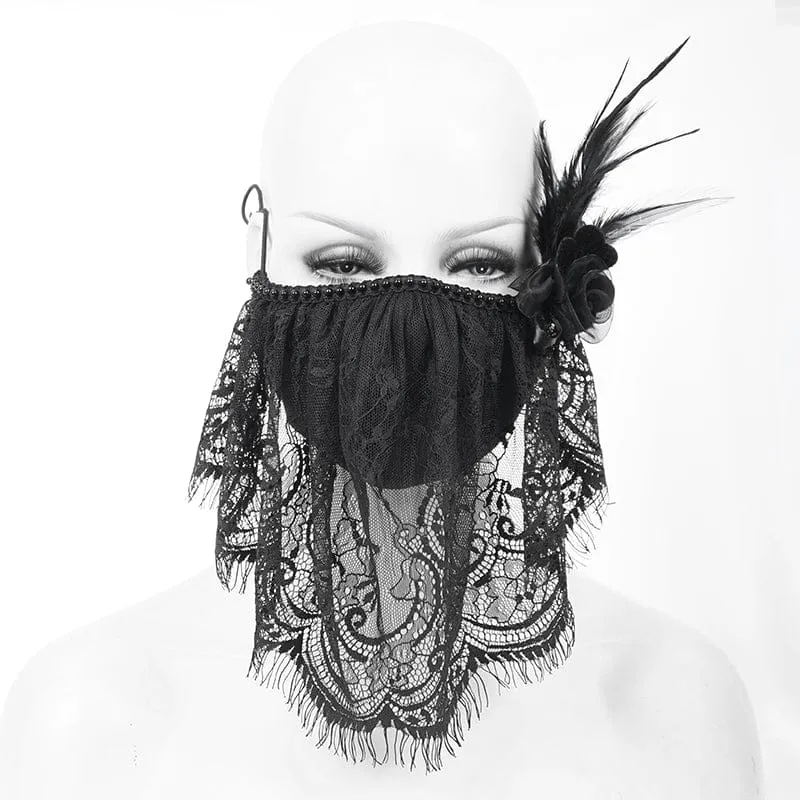 Gothic-Spitzenschleier für Damen mit Rosen- und Federaccessoire
