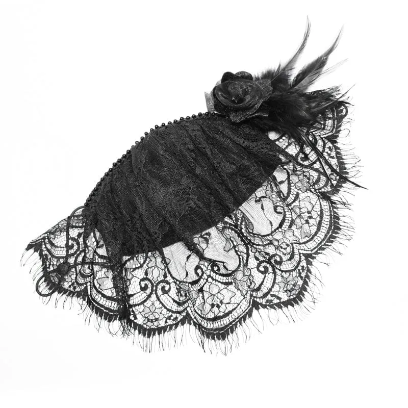 Gothic-Spitzenschleier für Damen mit Rosen- und Federaccessoire