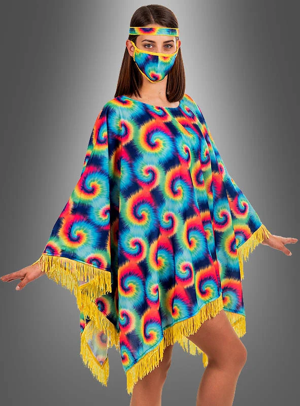 Hippie Poncho für Damen mit Batik-Muster