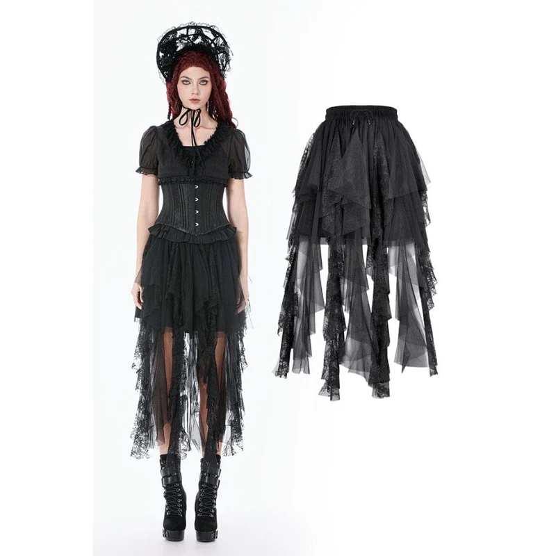 Gothic-Lagenrock aus Spitze und Netzstoff für Damen