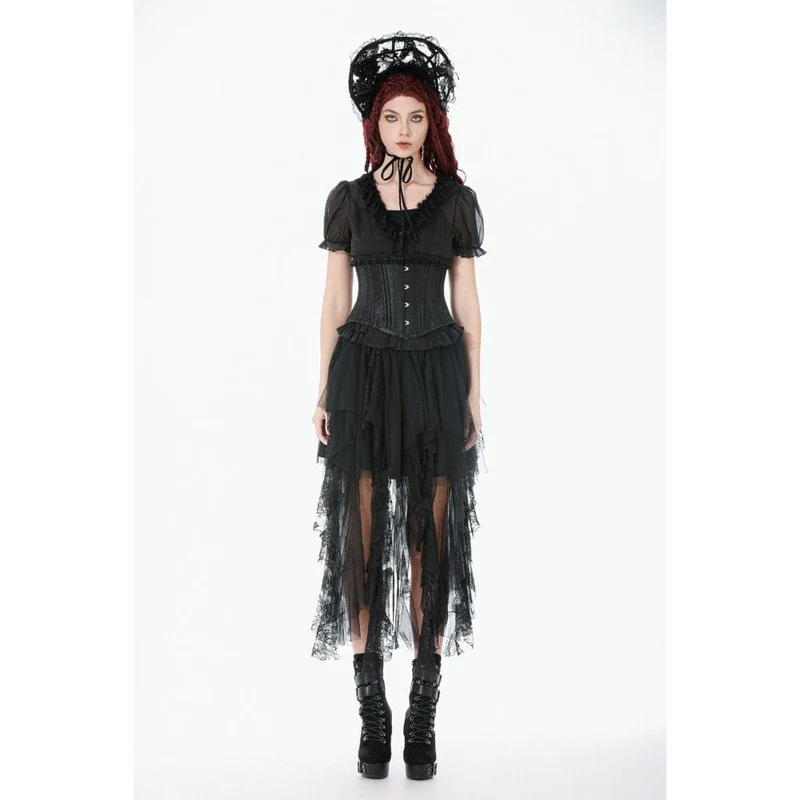 Gothic-Lagenrock aus Spitze und Netzstoff für Damen