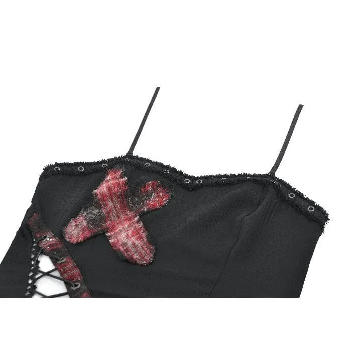 Punk-Bustier mit Lochmuster und Karomuster für Damen