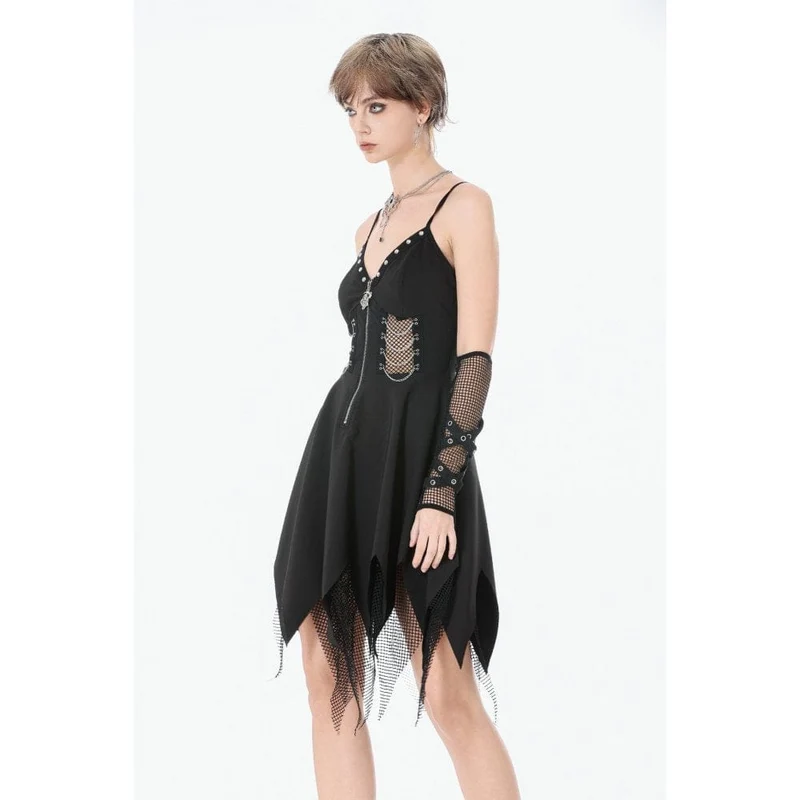 Punk-Slipkleid für Damen mit Mesh-Einsätzen, Nieten und Ketten