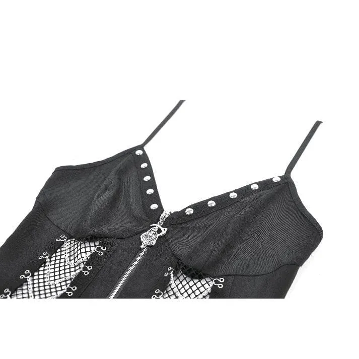 Punk-Slipkleid für Damen mit Mesh-Einsätzen, Nieten und Ketten
