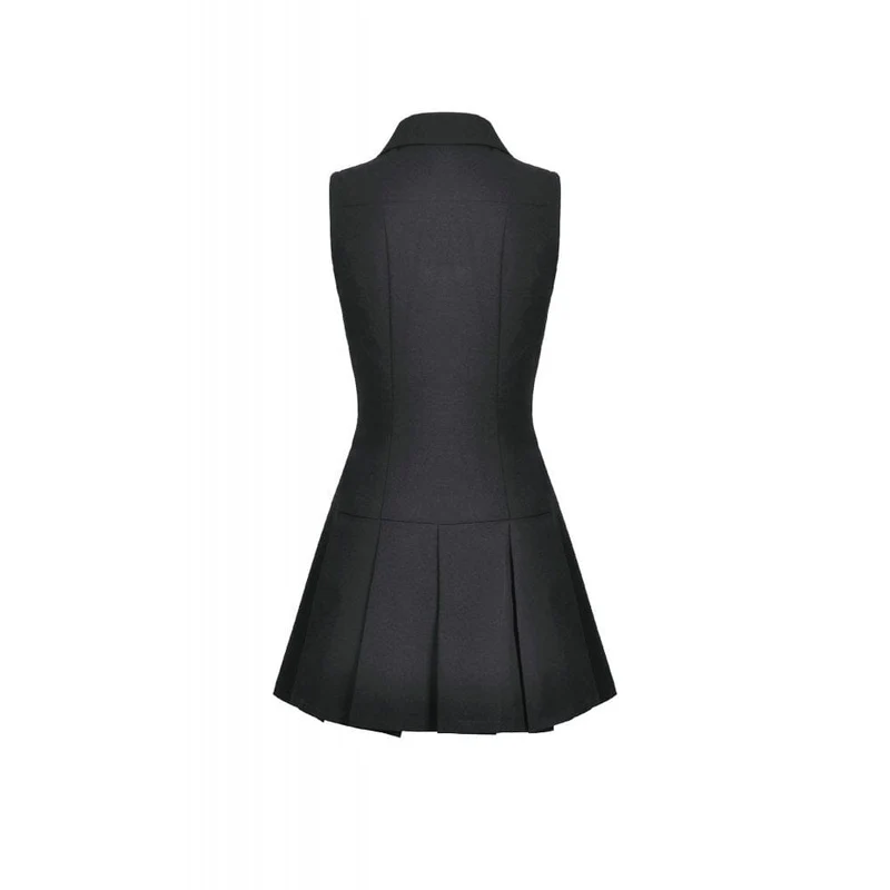 Ärmelloses Punk-Kleid mit Totenkopf-Motiv, Reißverschluss und Umlegekragen für Damen