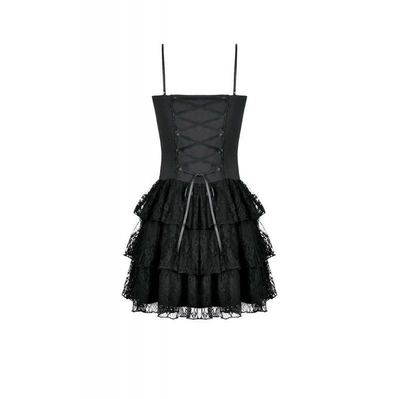 Damen-Grunge-Kleid mit kontrastfarbener Spitze, Stufenrock, Abschlusskleid