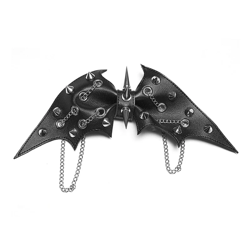 Punk-Haarspange mit Nieten und Fledermaus-Schleife für Damen, schwarz-silber