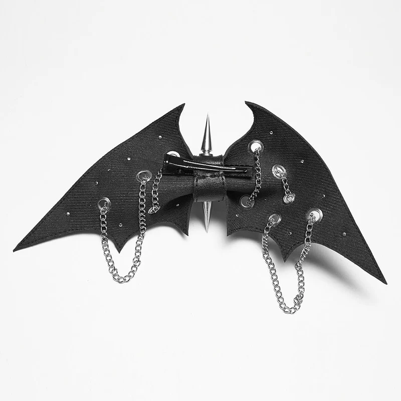 Punk-Haarspange mit Nieten und Fledermaus-Schleife für Damen, schwarz-silber