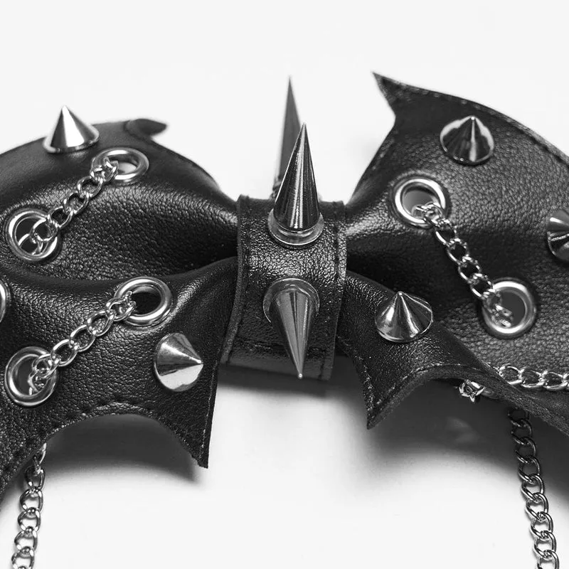 Punk-Haarspange mit Nieten und Fledermaus-Schleife für Damen, schwarz-silber