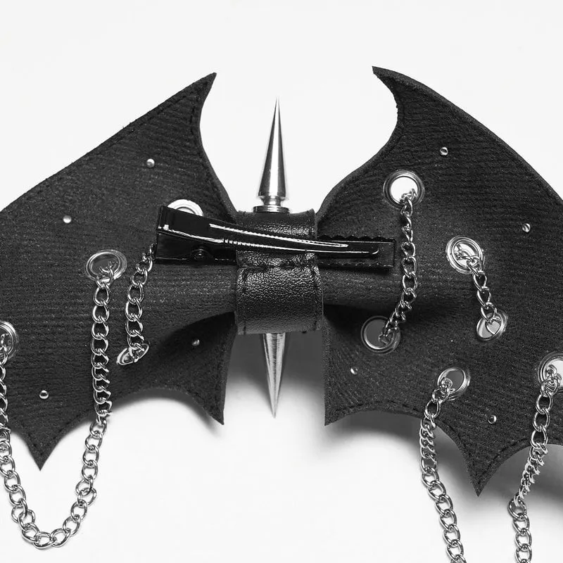 Punk-Haarspange mit Nieten und Fledermaus-Schleife für Damen, schwarz-silber