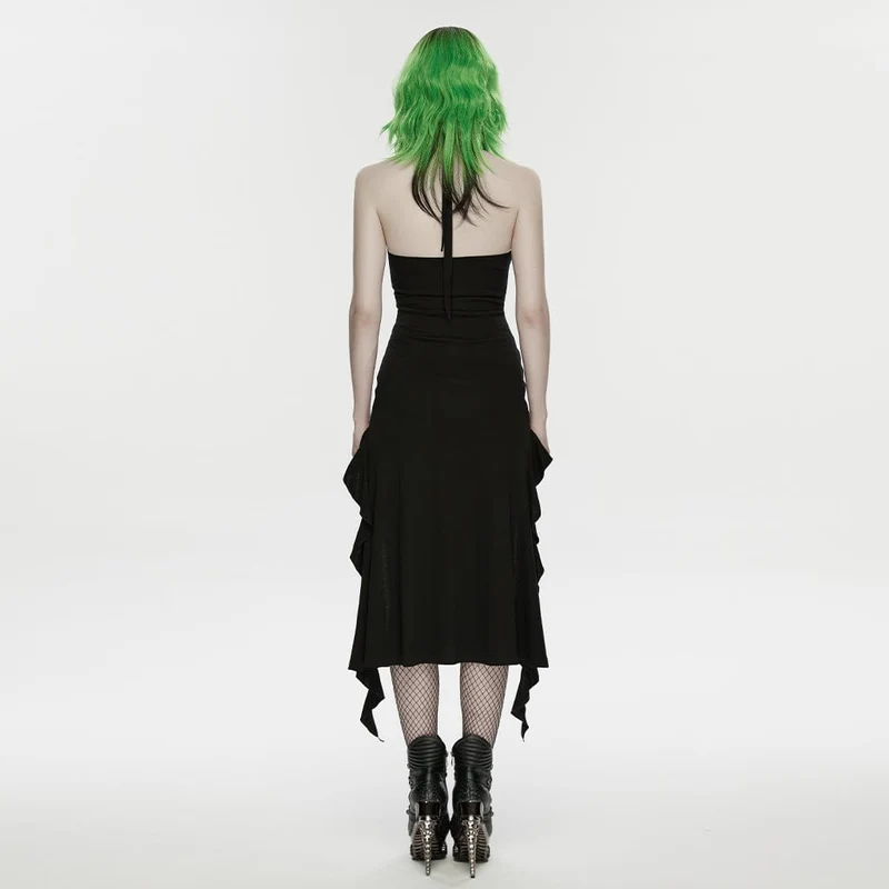 Punk-Kleid für Damen mit Schnürung, unregelmäßigem Saum und Neckholder