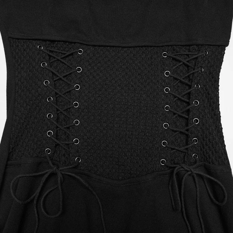 Punk-Kleid für Damen mit Schnürung, unregelmäßigem Saum und Neckholder