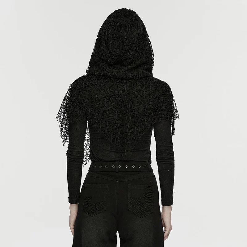 Damen-Langarmshirt mit Kapuze und Mesh-Einsätzen im Wasteland-Punk-Stil