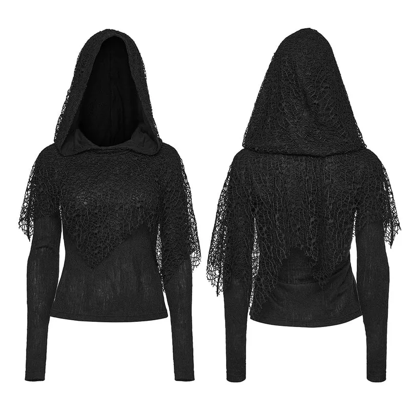 Damen-Langarmshirt mit Kapuze und Mesh-Einsätzen im Wasteland-Punk-Stil