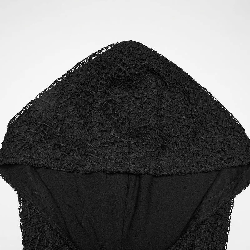 Damen-Langarmshirt mit Kapuze und Mesh-Einsätzen im Wasteland-Punk-Stil