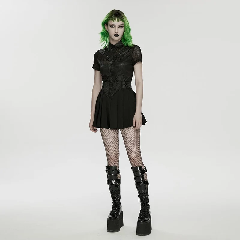 Damen-Cyberpunk-Rock mit Schnallenverschluss und Reißverschluss, Falten