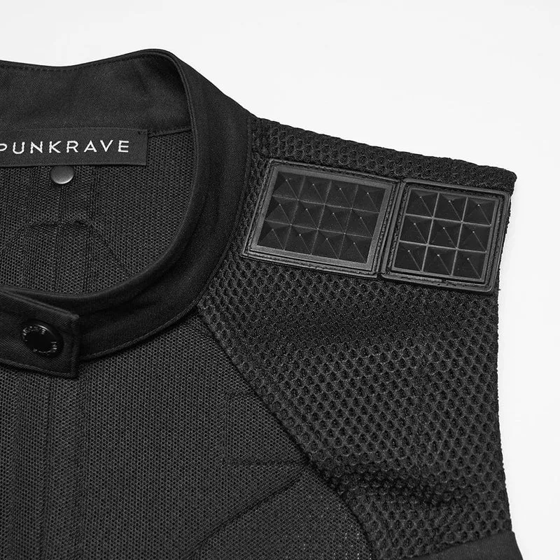Schwarzes Cyberpunk-Tanktop für Damen mit Cut-outs und Nietenbesatz
